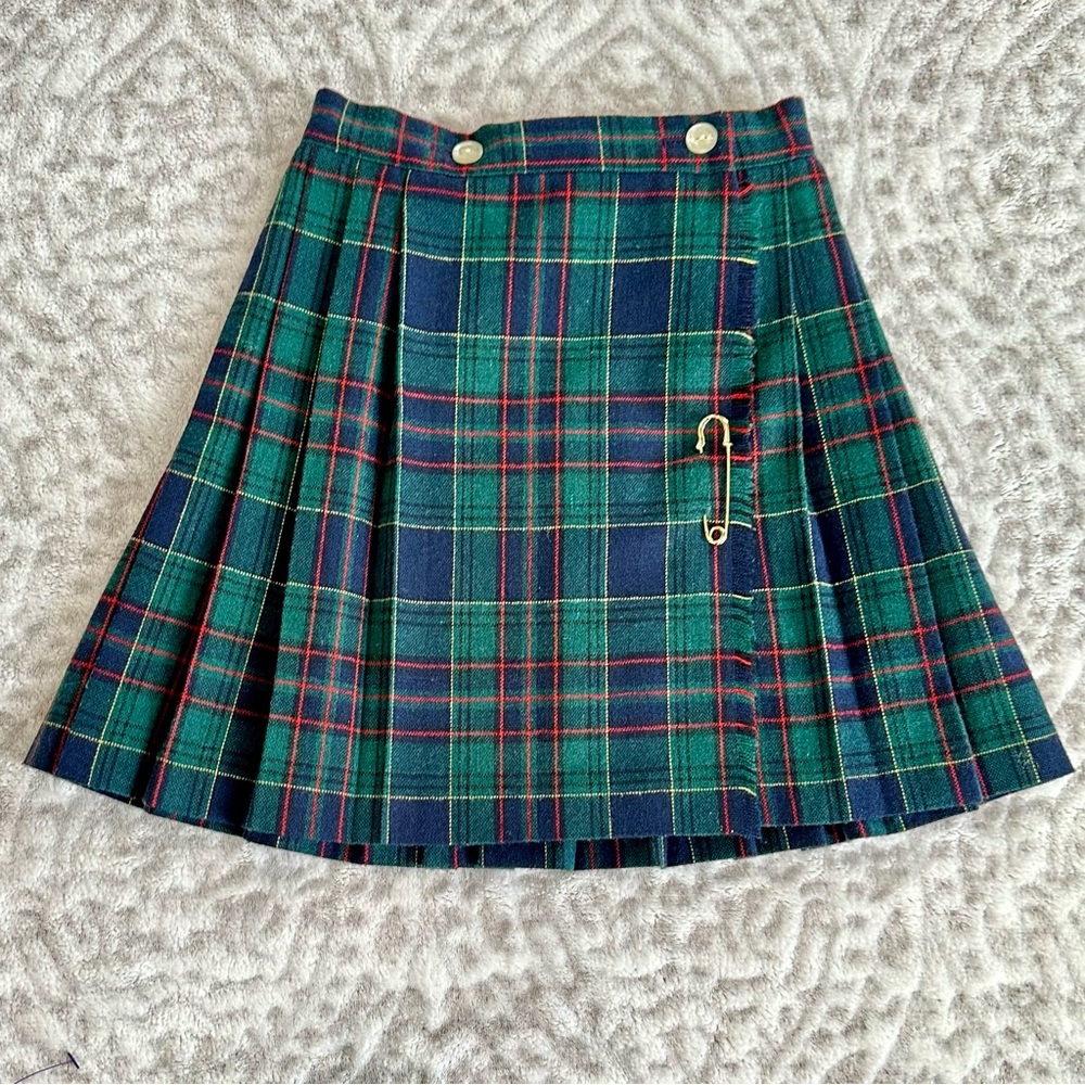 ✨Vintage RARE✨ Mini Plaid Tartan Skirt Girls size 5 BLUE GREEN RED School Girl - Picture 7 of 13